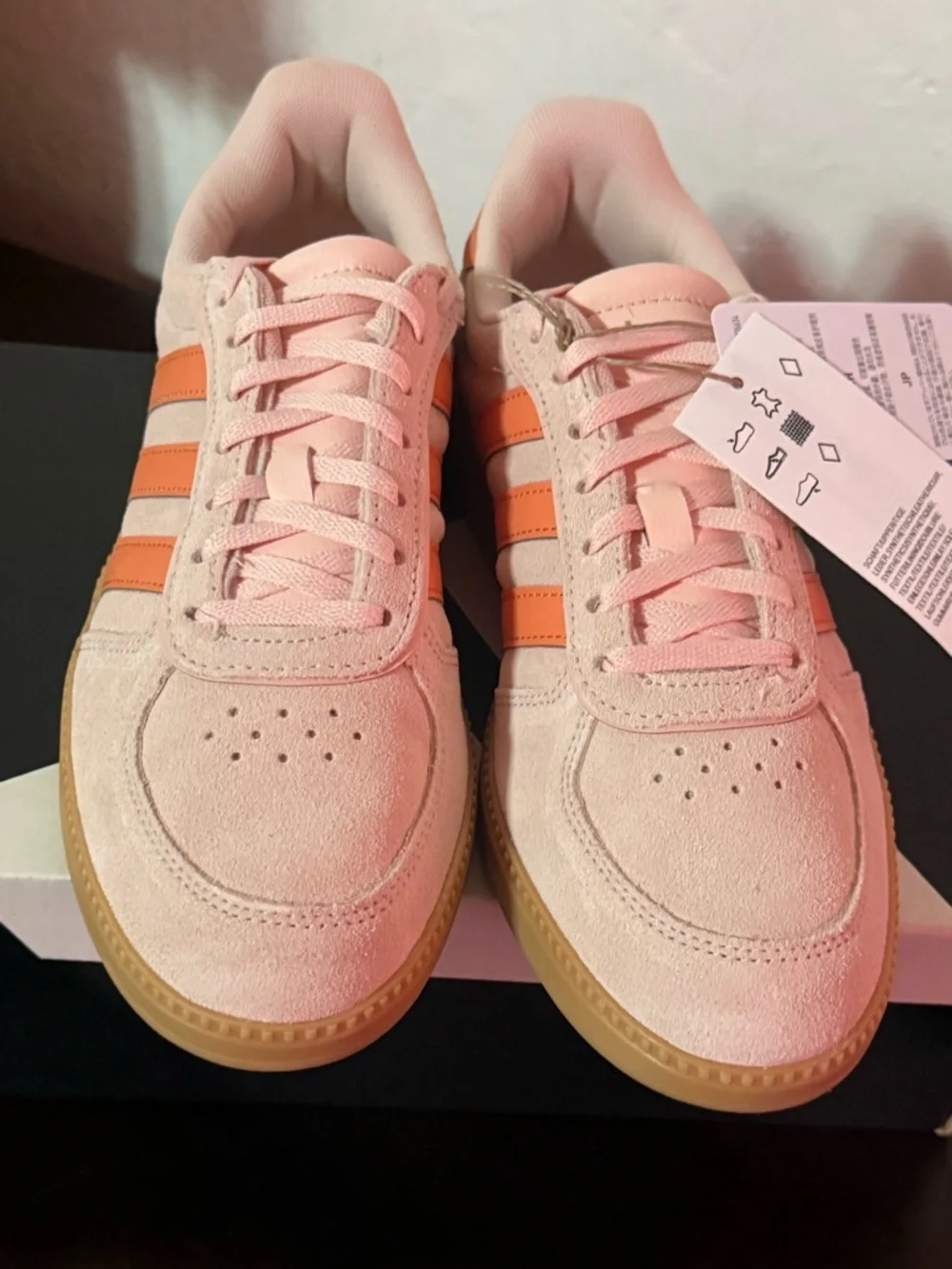 adidas Pink Suede Sneakers with Orange Stripes and Gum Sole
